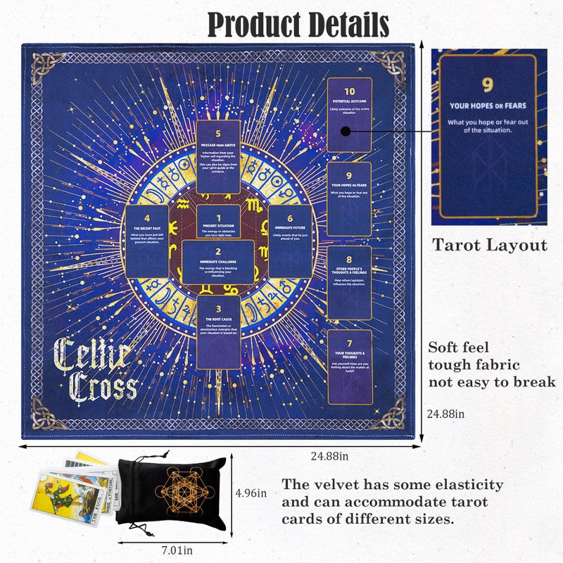 Knana Tarot Divination Altar Cloth - Velvet Tarot Accessories with Celtic Cross Pattern - Star - Image 2
